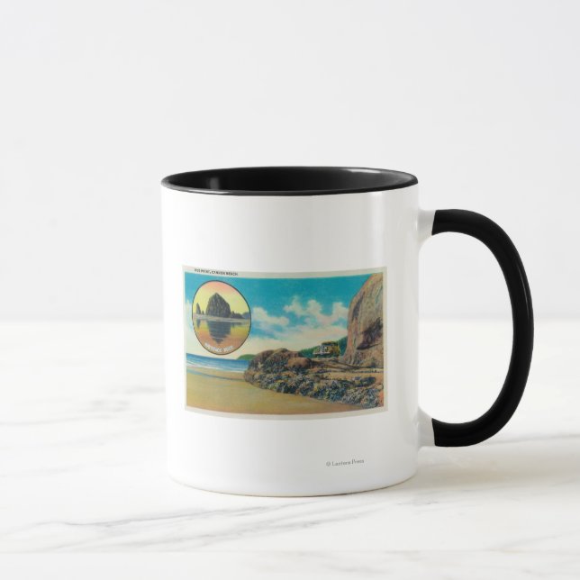 Caneca Hug Point em Cannon Beach e Haystack Rock (Direita)