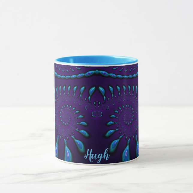 Caneca HUGH ~ GLOSSY 3D Zany Blue Fractal ~ Mug (Centro)