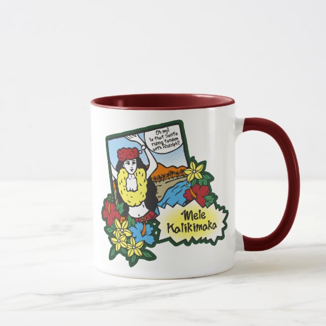 Caneca Hula Girl Mele Kalikimaka Cartoon de Natal no Hava (Direita)