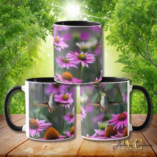 Caneca Hummingbird com Throated Ruby "em Coneflowers" (Criador carregado)