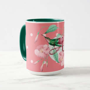 Caneca Hummingbird Floral, cor de rosa, monograma, decor