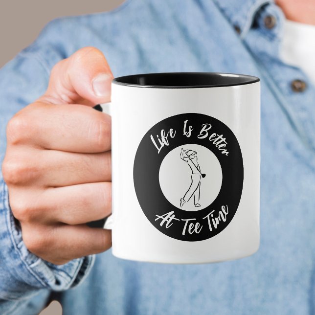 Caneca Humor de Hora de Saída do Golfista Piada Divertida (Golfer Tee Time Humor Funny Mens Sports Pun Black White Mug)