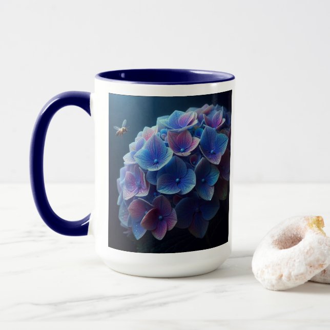 Caneca Hydrangeas Floral Purple e Blue (Com Donut)
