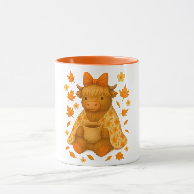 Caneca Hyturtle Fall Highland Cow with Maple Leaves Coffe (Centro)