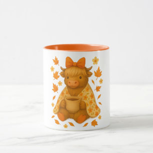 Caneca Hyturtle Vaca das Terras Altas de Outono com Folha