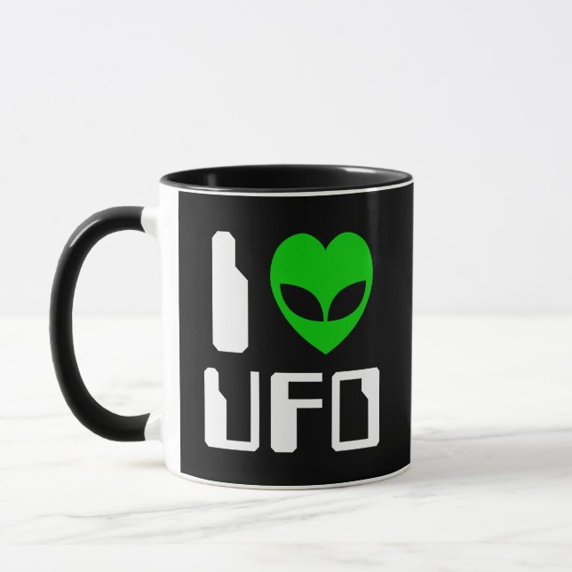 Caneca I Alienígena Coração OVNI Coffee Mug (Esquerda)