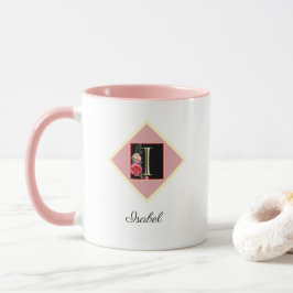 Caneca "I" de Rosas Vintage Personalizadas Inicial