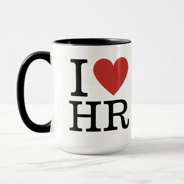 Caneca I ❤️ Love HR (Departamento de RH). (Esquerda)