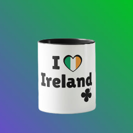 Caneca I Love Ireland Irish Flag Heart & Shamrock (Black)