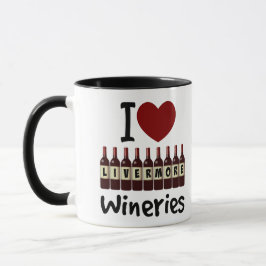 Caneca I Love Livermore Wineries Heart and Wine Bottles