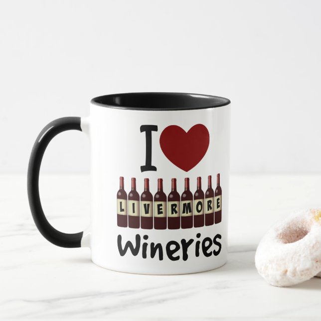 Caneca I Love Livermore Wineries Heart and Wine Bottles (Com Donut)