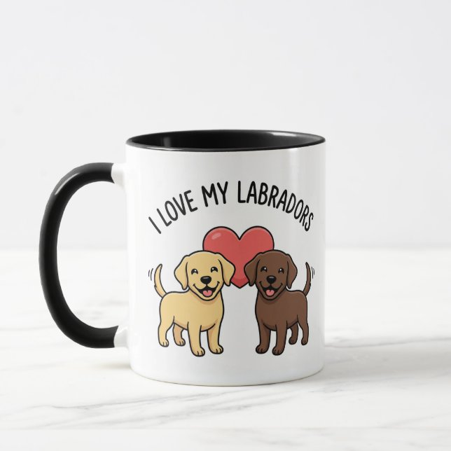 Caneca I Love My Labradors Mug – Cute Yellow & Chocolate  (Esquerda)