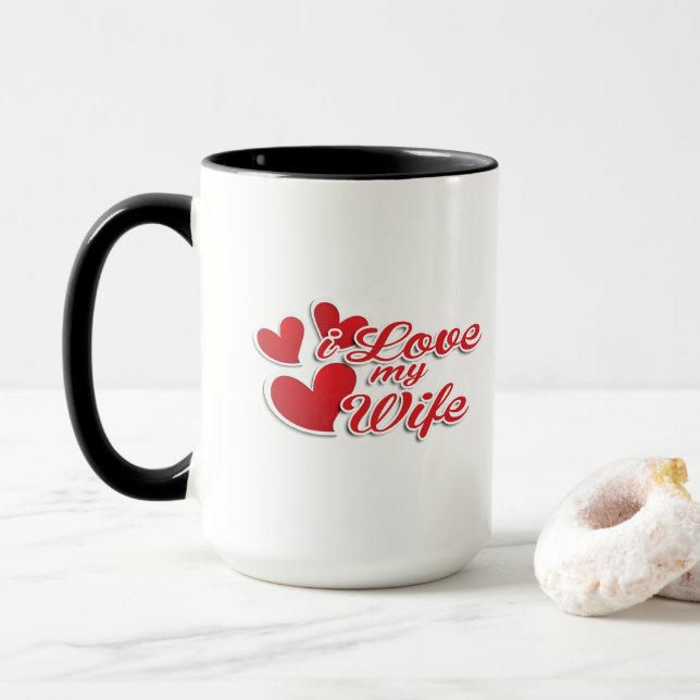 Caneca "I Love My Wife" Mug, Hearts Design (Com Donut)