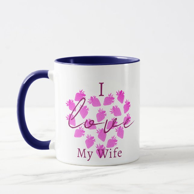 Caneca I Love My Wife Valentines Mug - Strawberry Design (Esquerda)