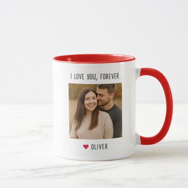 Caneca I Love You Forever Custom Name Couple Photo (Direita)