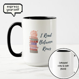 Caneca I Read Between Rows Crochet Knitting Book Lover