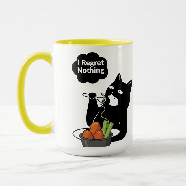 Caneca I Regret Nothing” Cat Eating Tea mug (Esquerda)