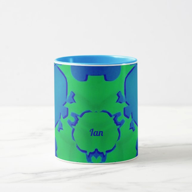 Caneca IAN ~ Zany 3D Fractal ~ Blue e Green Mug (Centro)