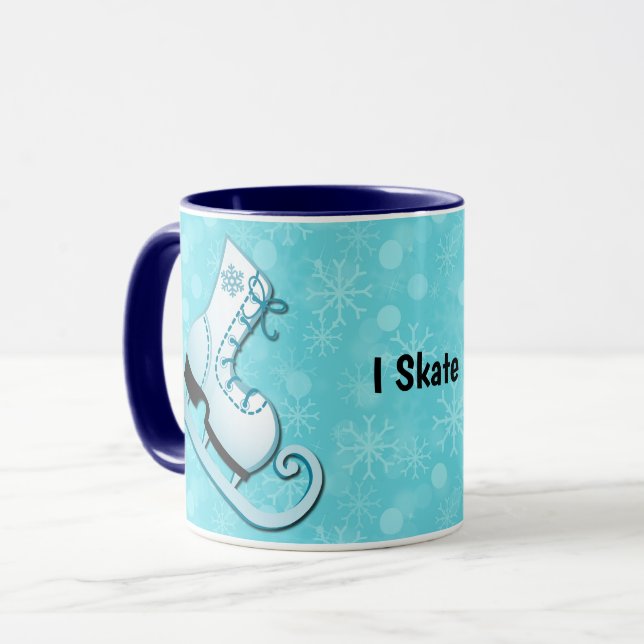 Caneca Ice Skate I Skate Personalized Mug Cup in Blue (Frente Esquerda)