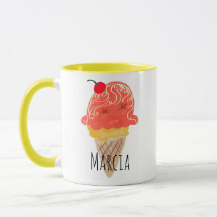 Caneca Icecream Curly Hair Kawaii Nome Personalizado