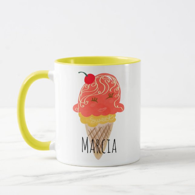 Caneca Icecream Curly Hair Kawaii Nome Personalizado (Esquerda)