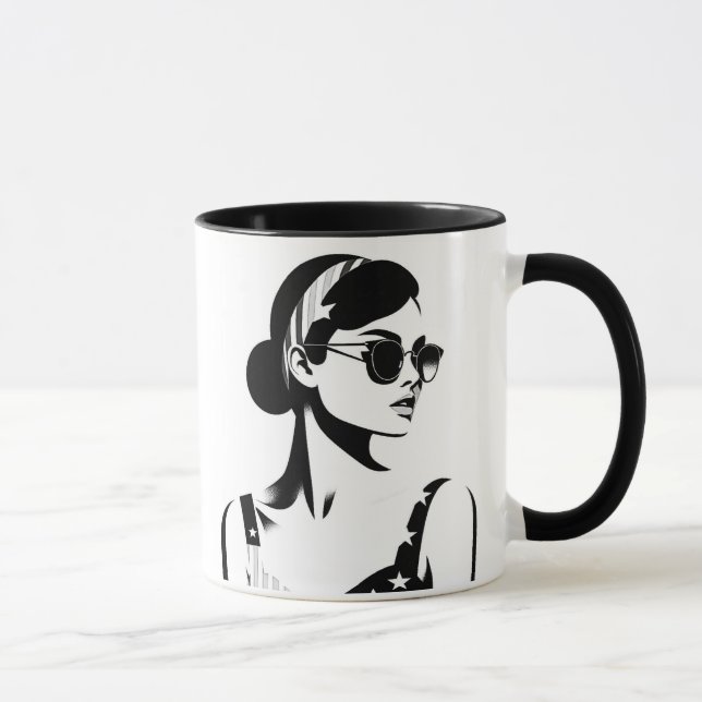 Caneca Icône rétro en noir et blanc, élégance intemporel. (Direita)