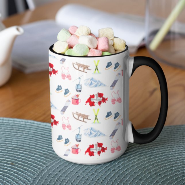 Caneca Ícones da Suiça de inverno da Viagem de água (Criador carregado)