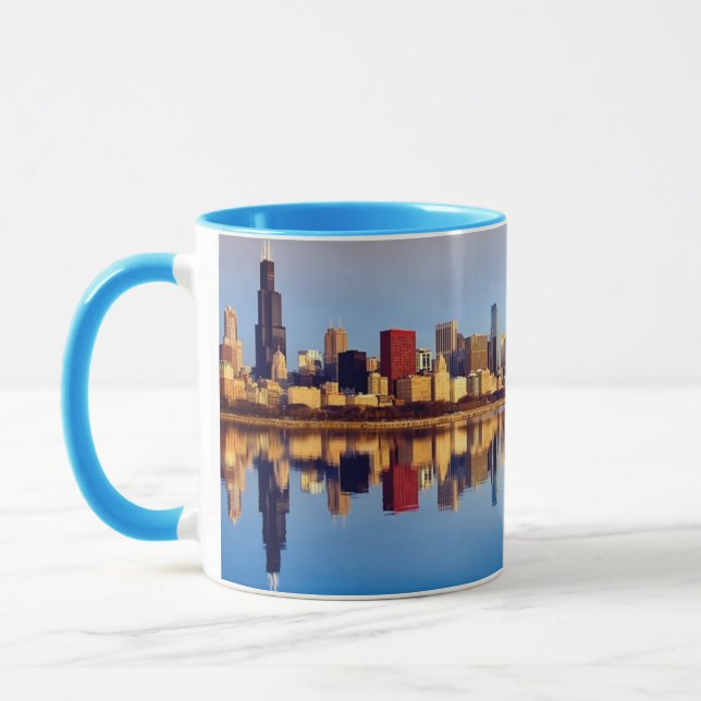 Caneca Ideia da skyline de Chicago com reflexão (Esquerda)