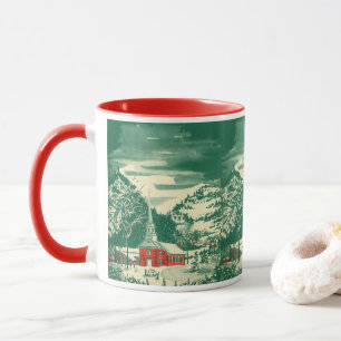 Caneca Igreja de Natais vintages, Paisagem de neve no inv