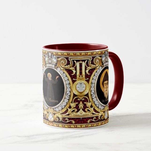 Caneca Igreja Maronita Santos Charbel, Maron, Rafqa - Pre (Frente Esquerda)