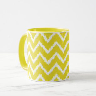 Caneca Ikat Chevrons - Amarelo e branco de mostarda