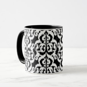 Caneca Ikat Damask Mourisco - branco e preto