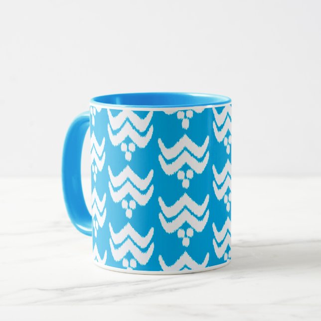 Caneca Ikat Estilizou Floral - Azul Claro e Lã Branca (Frente Esquerda)