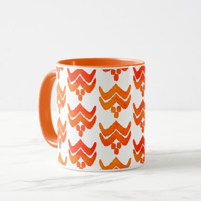 Caneca Ikat Estilizou Floral - Laranja e White Mug (Frente Esquerda)