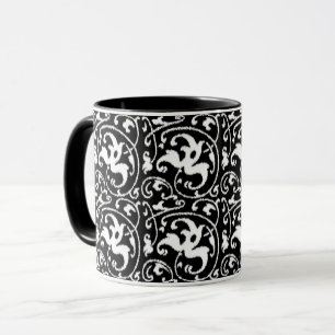Caneca Ikat Floral Damask - Preto e Branco