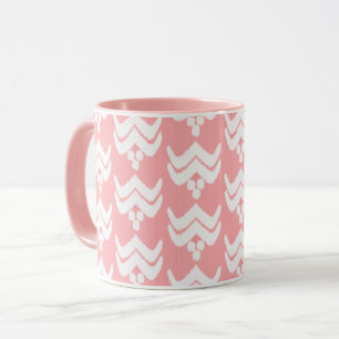 Caneca Ikat Floral Estilizado - Rosa Coral e Branco