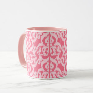 Caneca Ikat Moorish Damask - tons de coral rosa