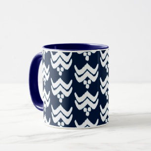 Caneca Ikat Stylizlized Floral - Indigo Blue e White Mug