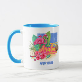Caneca Ilha Caribe Aruba com Flamingo Vintage