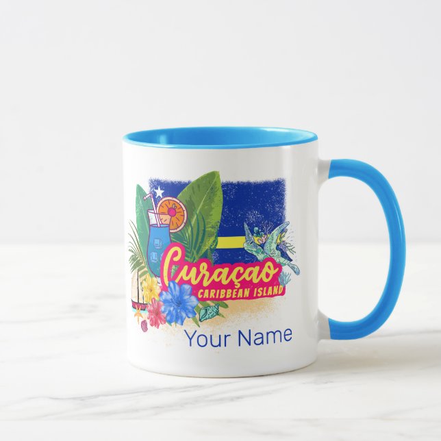 Caneca Ilha de caribe Retro Curacao com vinheta de tartar (Direita)