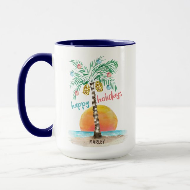 Caneca Ilha Holiday Tropical Beach Palm Tree Natal (Esquerda)