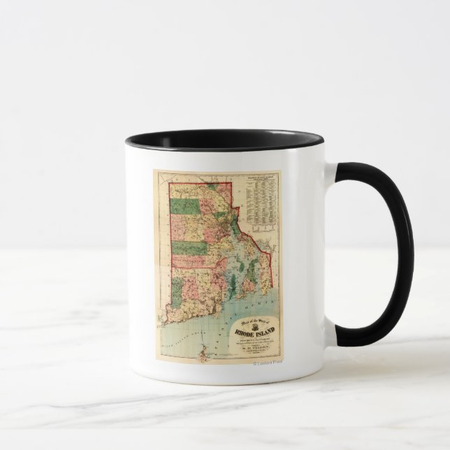 Caneca Ilha RhodeIlhaPanorâmica MapRhode Island (Direita)