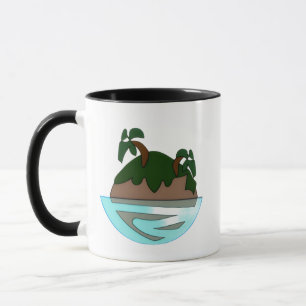 Caneca Ilha Tropical de Desenho Animado Minimalista no Oc