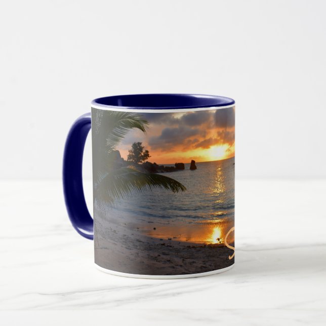Caneca Ilha Tropical Seichelenses Palm Tree Sunset (Frente Esquerda)