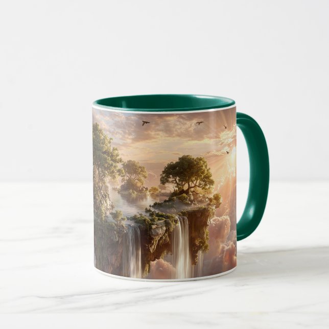 Caneca Ilhas Flutuantes Surreais Com Cachoeiras (Frente Esquerda)