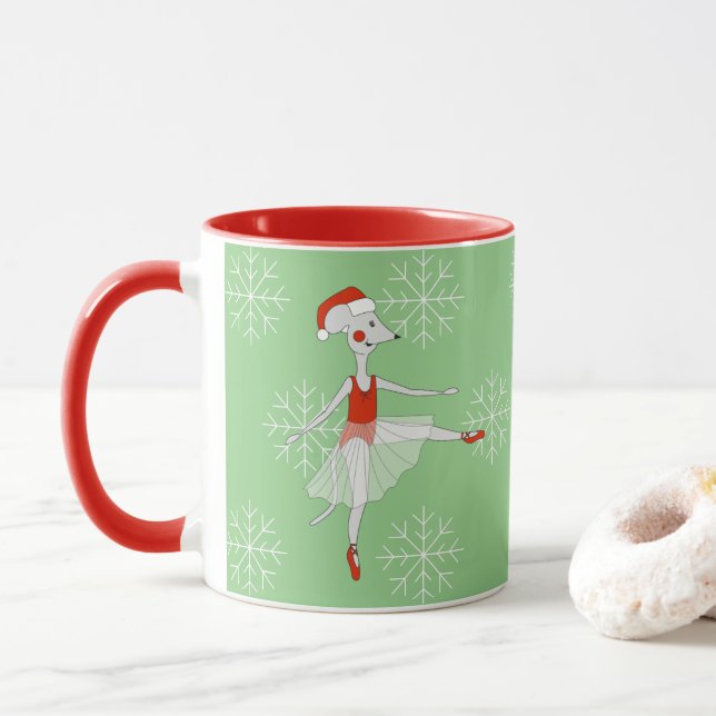 Caneca illusima Bailarina Rato Natal Flocos de Neve (Com Donut)