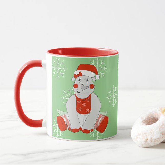 Caneca illusima Bailarina Rinoceronte Natal Flocos de Nev (Com Donut)