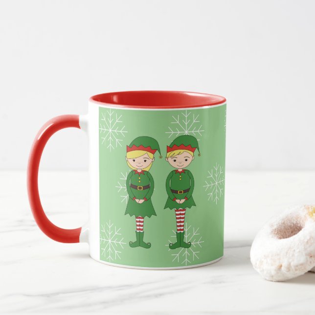 Caneca illusima Elf Crianças Natal Flocos de Neve Verde C (Com Donut)