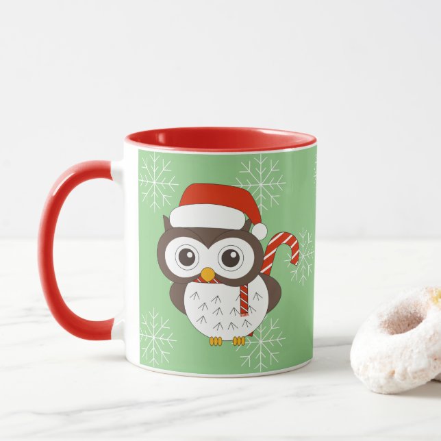 Caneca illusima Sr Coruja Natal Flocos de Neve Verde Clar (Com Donut)