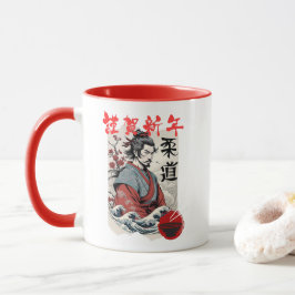 Caneca Illustration of Samurai with Japanese Stamp